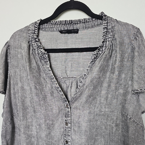 Jane & Delancey Grunge Glam Gray Button Down Shirt and Mandarin Collar 1X - Picture 2 of 9